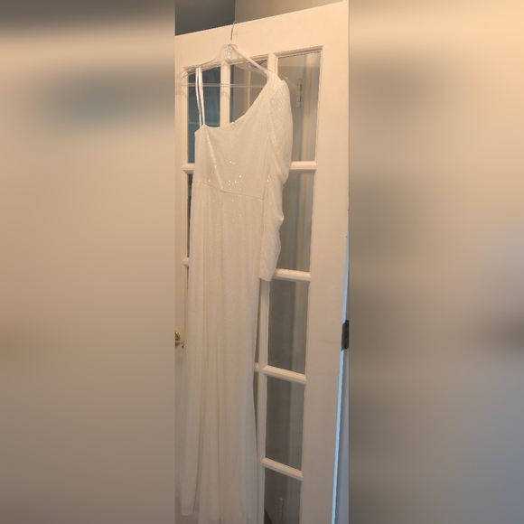 Mac Duggal Sparkling White One Shoulder Triumpet Long Sleeve Dress- HOMECOMING!! - Picture 11 of 12